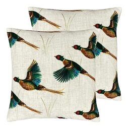 Evans Lichfield Country Flying Pheasants Polyester Filled Cushion - Twin Pack,Multicolour,43 x 43cm