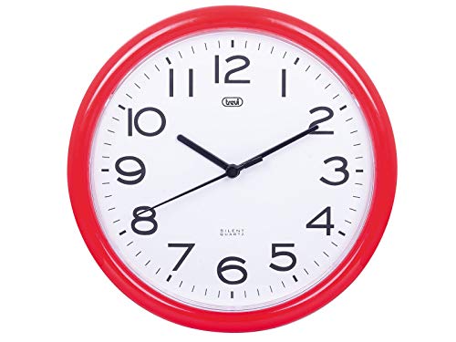 Trevi OM3301 - Completely silent 25.5cm diameter quartz round wall clock with sweep movement - Red