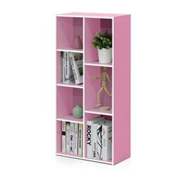 Furinno LUDER 7-Cube Bookcase, Book Shelf, Bookshelf, White/Pink