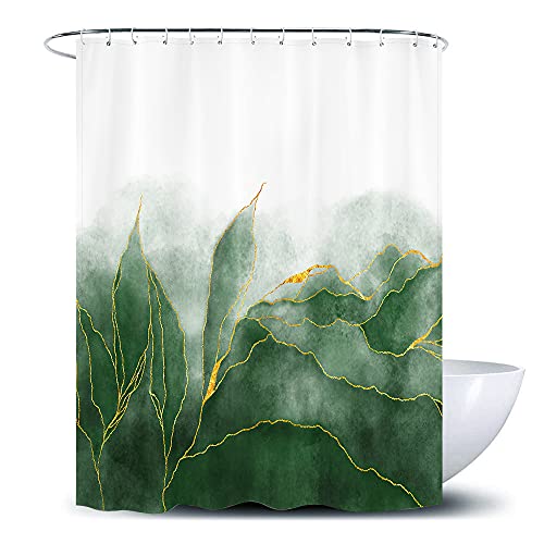 De-Mediocre Marble Shower Curtain Ombre Green Gold Modern Bathroom Art Decor Emerald Green Golden Fabric Waterproof Polyester 72 x 72 Inches