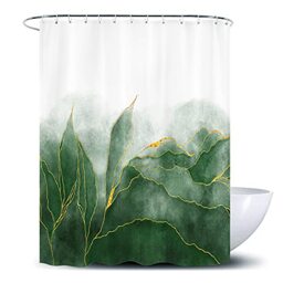 De-Mediocre Marble Shower Curtain Ombre Green Gold Modern Bathroom Art Decor Emerald Green Golden Fabric Waterproof Polyester 72 x 72 Inches