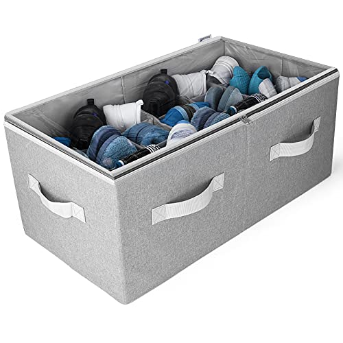 Moteph Shoe Organizer Closet Storage Solution with Clear Cover & Adjustable Dividers for Shoes, Handbags, Blankets, Linen, Clothing (Grey, Large - 24 Pairs)