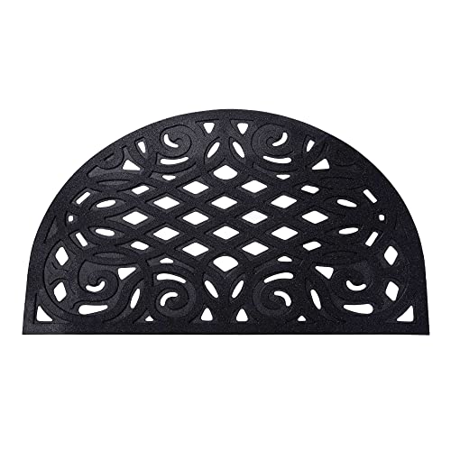 Nicoman Outdoor Doormat Decorative Stair Mats Heavy Duty Drainage Dirt Trapper Porch Rubber Skid Proof Anti Slip - (Half-Moon, Black-Bold, 75 x 44cm)