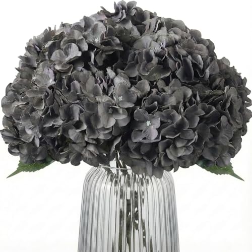 Blooming Paradise Artificial Silk Hydrangea for Wedding Flower Arrangements Home Kitchen Garden Party Festival Bar Decorations (Gray, 5 Flower Heads)