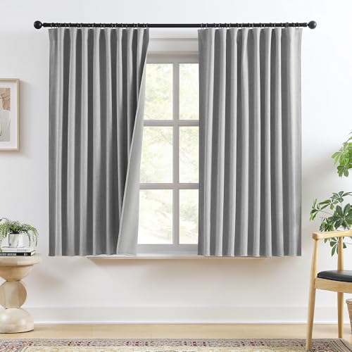 RAIN CITY Grey Linen Blackout Curtains, 100% Light Blocking Textured, Thermal Back Tab Rod Pocket, 2 Panels with Hooks, 50 x 78