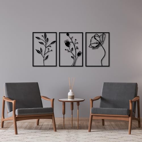 Stylish Black Decorative Metal Wall Accessory (3 Pieces), 49 x 70 cm, 100% Metal, 1.5 mm Thickness, Perfect for Modern Home Decor & Art Display