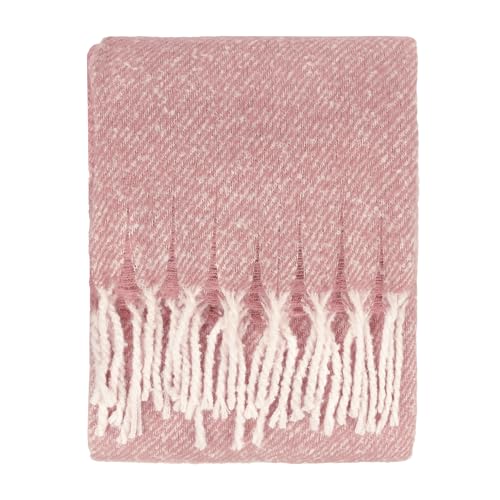 furn. Wylder Isla Throw – Woven Soft Textured Neutral Blanket with Tassel Trim (Pink/Heather - 130x180cm)