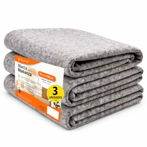 OFITURIA Moving Blanket, Size 75 x 100 cm, Protects Your Furniture from Bumps and Transport, Reusable Blanket, Ideal for Activities, Pets or Renovations, Fabric Thickness 3.6 mm (3 Pieces)