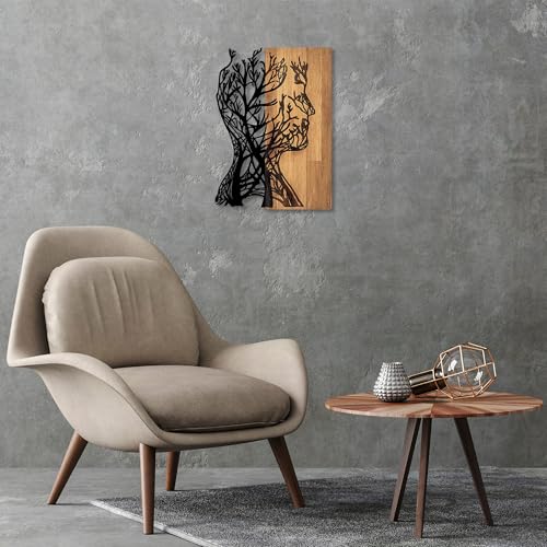 Decorative Wooden Wall Accessory, Black & Walnut, 43 x 3 x 58 cm, 50% Wood (3 cm) & 50% Metal (1.5 mm), Unique Design, Perfect for Home Decor