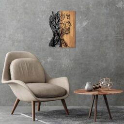 Decorative Wooden Wall Accessory, Black & Walnut, 43 x 3 x 58 cm, 50% Wood (3 cm) & 50% Metal (1.5 mm), Unique Design, Perfect for Home Decor