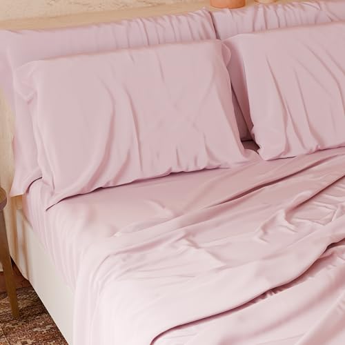 PETTI Artigiani Italiani - 4 Piece Double Bed Sheet Set, Soft and Breathable, Complete Bed Set with Top Sheet, Fitted Bottom Sheet and 2 Pillowcases Pink Sheets