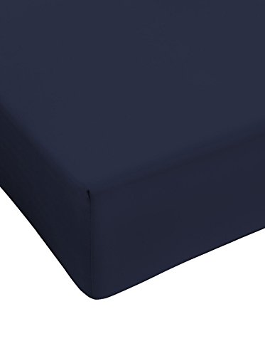 COINGROSTEX Fitted Sheet with Corners in 100% Cotton for Single Bed, Midnight Blue