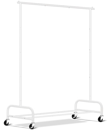 "SLEEPING LAMB Heavy Duty Clothes Racks for Hanging Clothing Rack, 43"" Wide Rolling Garment Rack Metal Wardrobe Rack with Wheels Closet Hanger Racking for Coats, Shirts, Dress, (White)"