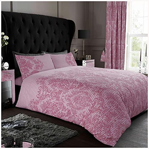 GC GAVENO CAVAILIA Soft & Cosy Empire Damask Floral Duvet Cover, Luxury Reversible Printed Easy Care Polycotton Bedding Set, Super King, Blush Pink