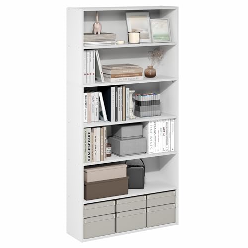 Furinno PASIR Book Shelf, 6-Tier Bookshelf, Bookcase with Open Storage Shelf, 23.9 x 80 x 160cm, for Home Office, Bedroom, Living Room, White