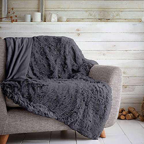 Gaveno Cavailia Hugg and Snugg Teddy Fleece Sofa Bed Blanket, Super Soft Fluffy Easy Care Decorative Throw, Cosy Warm Settee ThrowOver, Double 150x200 cm, Charcoal
