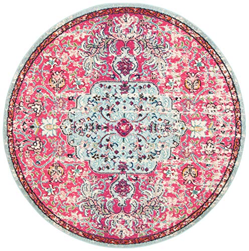 Safavieh Modern Chic Rug for Living Room Dining Room Bedroom - Madison Collection Short Pile Fuchsia and Teal Green 4ft x 4ft