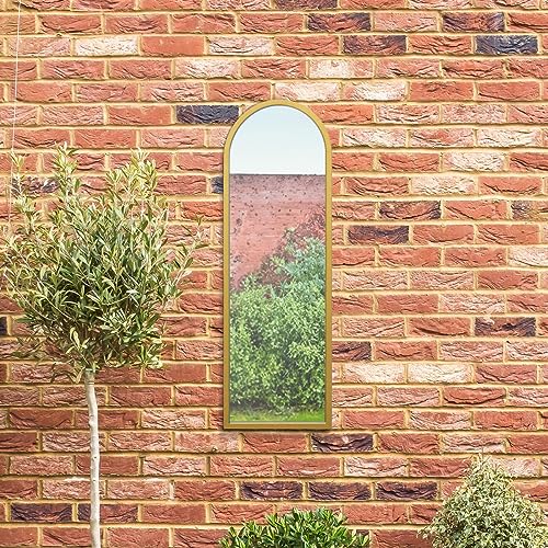 "MirrorOutlet The Arcus - Gold Metal Framed Modern Arched Garden Wall Leaner Mirror 47"" X 16"" (120CM X 40CM) Black. 2cm Wide Frame and 3cm Deep"