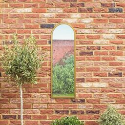 "MirrorOutlet The Arcus - Gold Metal Framed Modern Arched Garden Wall Leaner Mirror 47"" X 16"" (120CM X 40CM) Black. 2cm Wide Frame and 3cm Deep"