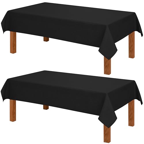 Hiasan 2 Pack Faux Linen Rectangle Tablecloth - Wrinkle and Stain Resistant Washable Table Cloth for Kitchen Dining Room Holiday Table Cover for Dinner, Black, 70 x 120 Inch