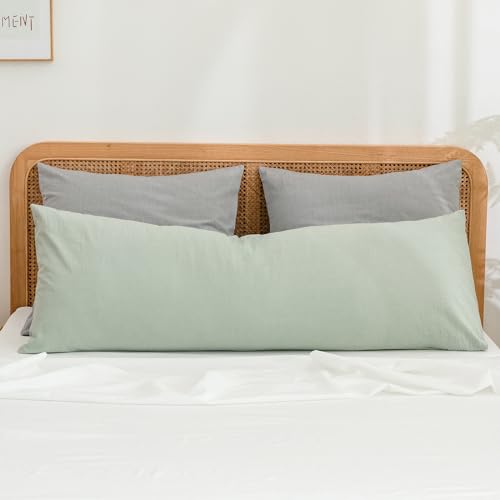 BESTOUCH Washed Cotton Pillowcases Linen Feel Sage Green Body - 100% Washed Cotton, Linen Feel, Soft Wrinkle Texture, Envelope Closure, Breathable Lightweight Durable Comfy, 1 Pcs No Insert