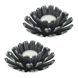 Relaxdays Tealight Holder, Set of 2, Flower Shape, Candle Stand, Cast Iron, Indoors & Outdoors, HxØ 6 x 13.5 cm, Silver