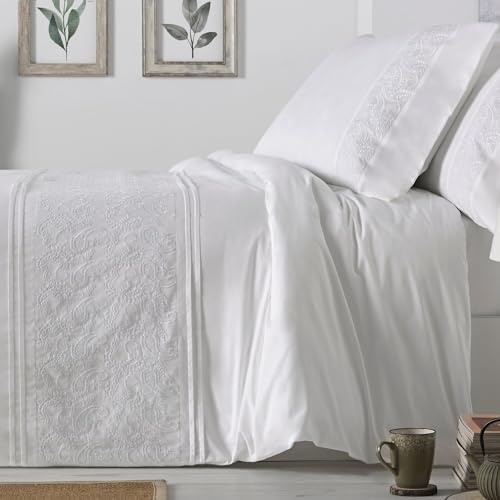 Burrito Blanco - Embroidered Cotton Duvet Covers - for 135 cm Bed Cotton Percale 200 Thread Count - Colour 402 White (135 x 190/200 cm)