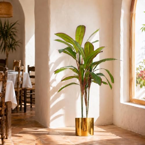 Leaf Tropical Artificial Palm Plant, Dracaena Large Gold, 100cm