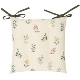 furn. Wylder Olivia Seat Pads – Pack of 2 – Rustic Floral Natural Linen Look Slub Cotton Tie Chair Cushions (Green – 40x40cm)