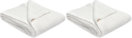 Sleepdown Boucle Chenille Throw Soft Touch Fluffy Fleece Over Sofa Bed Couch Warm Cosy Luxury Blanket Bedspread - Cream - 130cm x 150cm (Pack of 2)
