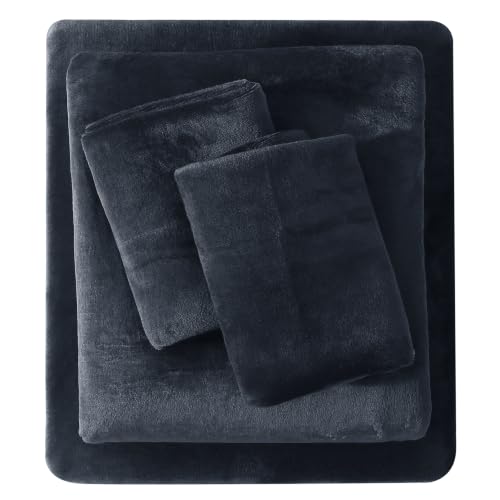 Viviland Bedding Bed Linen Set - Soft Plush Micro Fleece Queen Sheet with Deep Pocket - Dark Grey