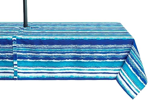 Outdoor Table Cloth - 60 x 84 Inch Rectangle Tablecloth - Waterproof Wrinkle Free Table Cover with Zipper and Umbrella Hole for Spring Summer Decorations, Picnics and Parties, Crayon Art (Ocean)