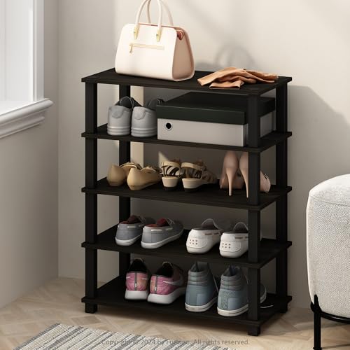 Furinno TURN-S-TUBE Set of 2 Shoe Rack, 3-Tier Shoe Organizer, Stackable Shoe Storage with Multipurpose, 29.46 x 59.94 x 56.39 cm, for Closet Entryway, Office, Garage, Espresso/Black