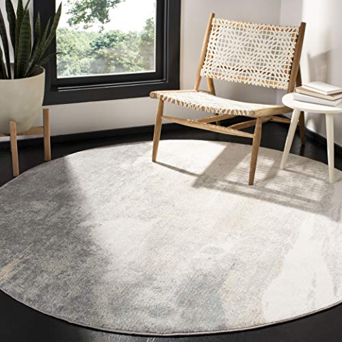Safavieh Abstract Rug for Living Room, Dining Room, Bedroom - Jasper Collection, Short Pile, in Grey and Gold, 90 x 90 cm