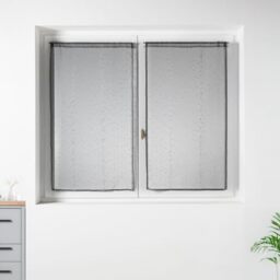Homemaison - Pair of Small Organza Curtains with Silver Stripes - Polyester - Rod Pocket Hem - Kitchen Living Room Window Use - 60 x 120 cm - Light Grey