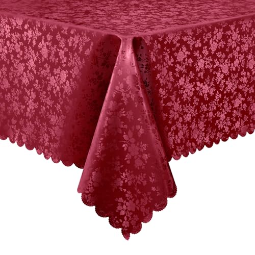 "Smiry Rectangle Table Cloth, Waterproof Heavy Duty Vinyl Tablecloths, Wipeable Washable Table Cover for Kitchen and Dining Room (Red, 60"" X 84"")"