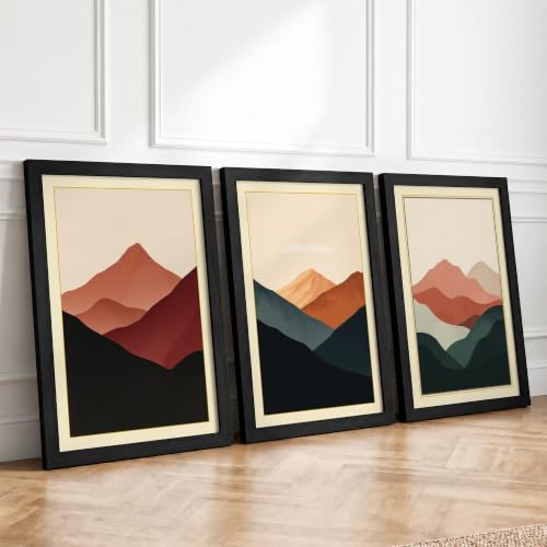 Mountain Horizons Minimalist Set of 3 Framed Wall Art Prints A3