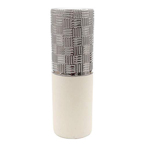 Elegant modern decorative designer ceramic vase column in silver-rough white, approx. 9.5 x 9.5 x 30 cm.