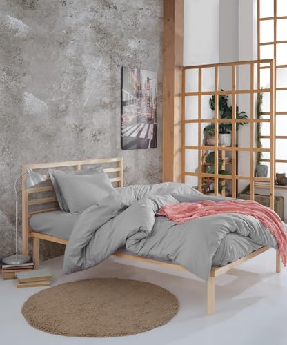 Nuit Des Rêves Elegant Grey Single Quilt Cover Set, 135 x 200 cm Duvet & 80 x 80 cm Pillowcase, 65% Cotton, 35% Polyester, Machine Washable, Button Closure