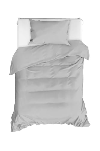 Nuit Des Rêves Elegant Grey Single Quilt Cover Set, 135 x 200 cm Duvet & 80 x 80 cm Pillowcase, 65% Cotton, 35% Polyester, Machine Washable, Button Closure