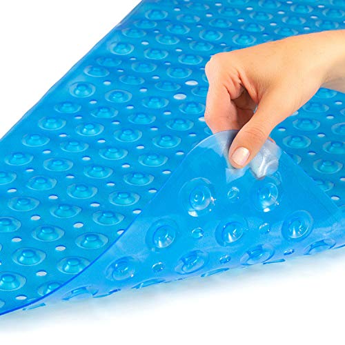 HealthSmart No Skid Bath Mat 40 inch/ 100cm x 16 inch/ 40cm Light Blue
