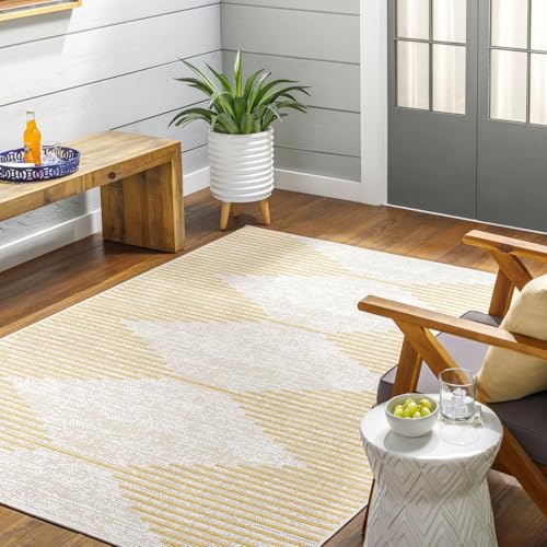 Livabliss Dolly Sevilla Indoor Outdoor Carpet 130x180 cm, Living Room, Dining & Kitchen, Waterproof, Stain Resistant, Durable Boho Style, Mustard Ivory
