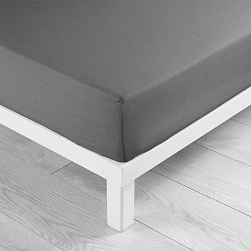 douceur d'intérieur, Lina Fitted Sheet (180 x 200 cm) Anthracite 100% Cotton