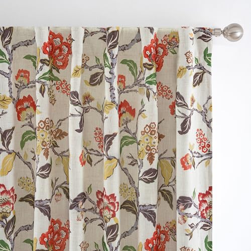 DriftAway Ada Floral Botanical Print Flower Leaf Lined Thermal Insulated Room Darkening Linen Blackout Back Tab Window Curtains 2 Layers Set of 2 Panels Each 52 Inch by 84 Inch Orange Terra Cotta