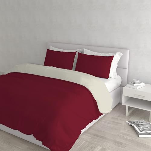 Natural Colour Duvet Cover Set, Burgundy/Cream, Double