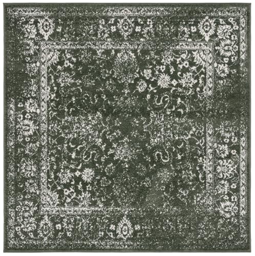 Safavieh Distressed Rug for Living Room, Dining Room, Bedroom - Adirondack Collection, Short Pile, in Green and Ivory, 183 X 183 cm
