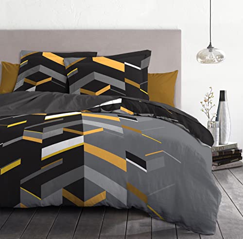 Home Passion Marco Yellow 100% Cotton 57 Thread Count, Duvet Cover 3 Piece Set, Multi, 240x260x0,1 cm