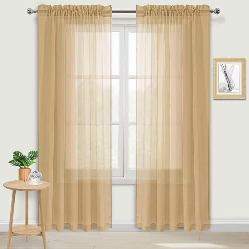 DWCN Taupe Sheer Curtains Semi Transparent Voile Rod Pocket Curtains for Bedroom and Living Room, 60 x 84 inches Long, Set of 2 Panels
