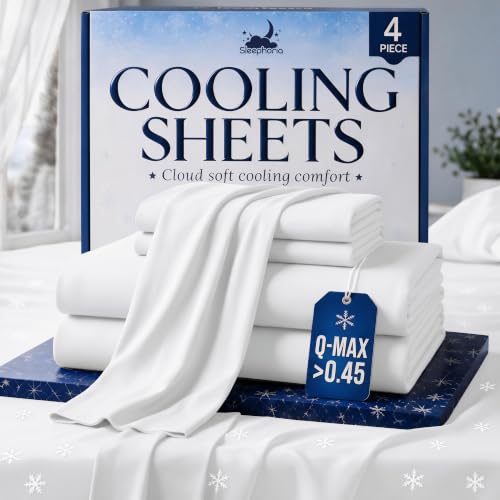 SLEEPHORIA 4 PC Cooling Sheets Full Size Bed Set - Temperature Regulating Bedding for Hot Sleepers - Deep Pocket Cooling Bed Sheets Full for Night Sweats and All-Night Cool Comfort (White)
