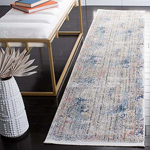 Safavieh Dream Collection Contemporary Rug for Living Room Dining Room Bedroom Short Pile Grey and Blue 24 x 84 Inch